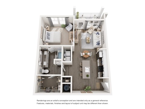 Floor plan for 1 bed, 1 bath, 797 sqft
